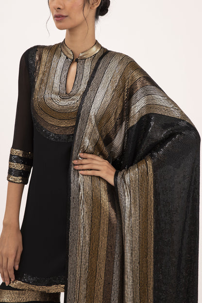 Gharara Set in Striped Sequin Embroidery