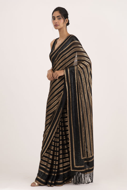 Sari Set in Striped Sequin Embroidery