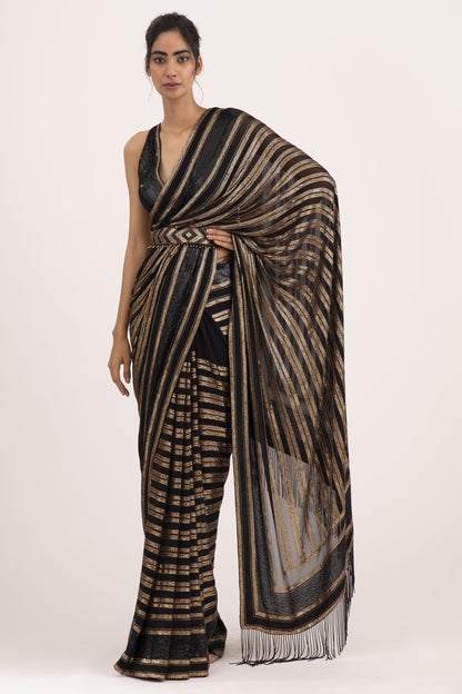 Sari Set in Striped Sequin Embroidery