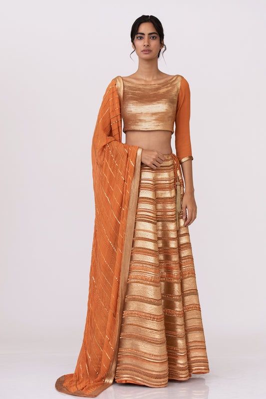 Lehenga Set in Gold Sequins Embroidery