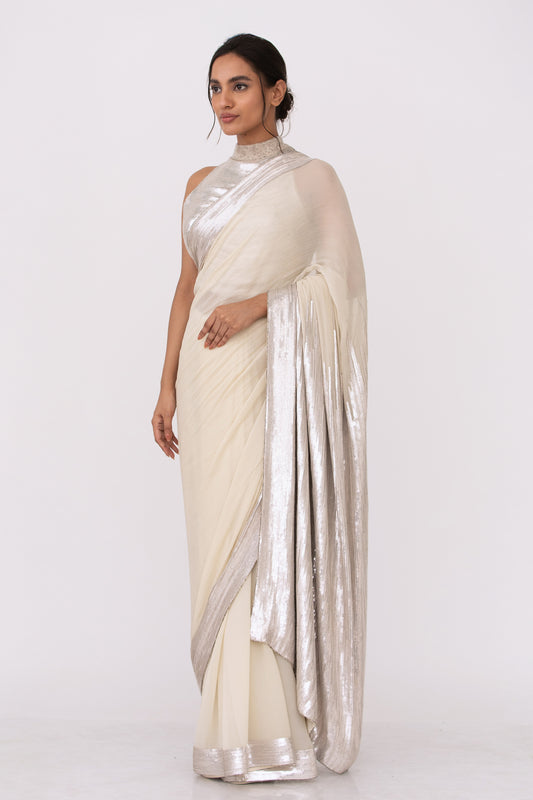 Sari Set in Silver Sequin Embroidery