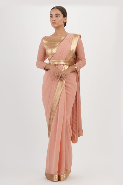 Sari Set in Gold Border in Sequin Embroidery