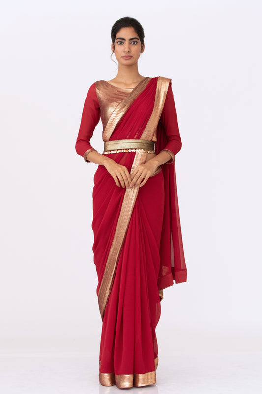 Sari Set in Gold Sequin Embroidery