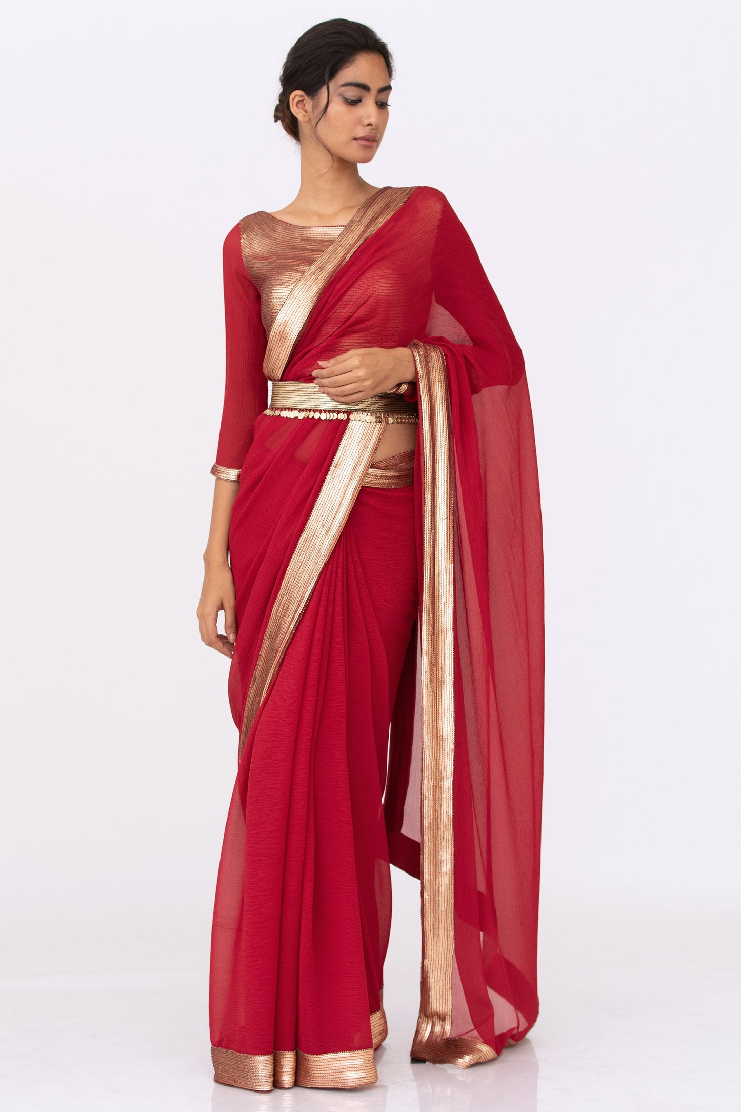Sari Set in Gold Sequin Embroidery