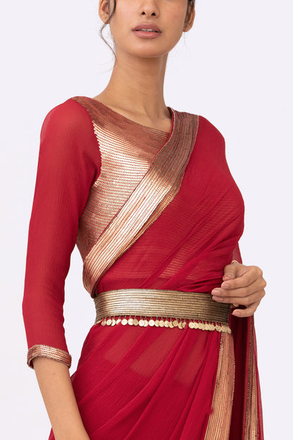 Sari Set in Gold Sequin Embroidery