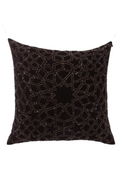 Nakul Sen  Black Velvet Embroidered Cushion Cover With Filler Single Pc