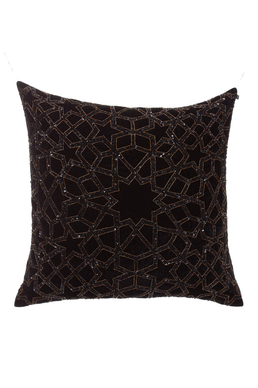 Nakul Sen  Black Velvet Embroidered Cushion Cover With Filler Single Pc