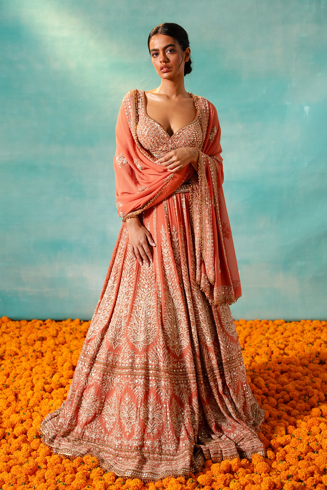 Lehenga Set with Thread & Mirror Embroidery