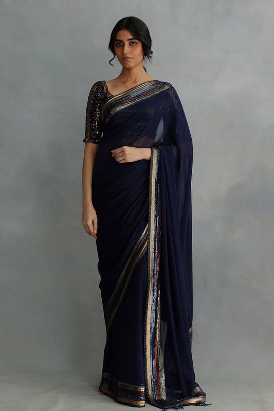 Sari Set with Multi Sequin Border Embroidery