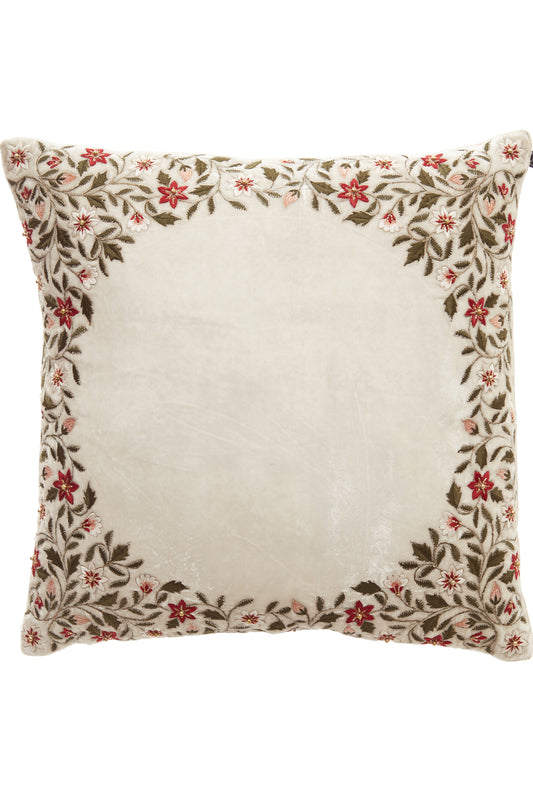 Nakul Sen  White Velvet Embroidered Cushion Cover With Filler Single Pc