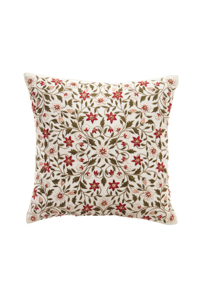 Nakul Sen  White Linen Embroidered Cushion Cover With Filler Single Pc