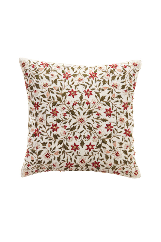 Nakul Sen  White Linen Embroidered Cushion Cover With Filler Single Pc