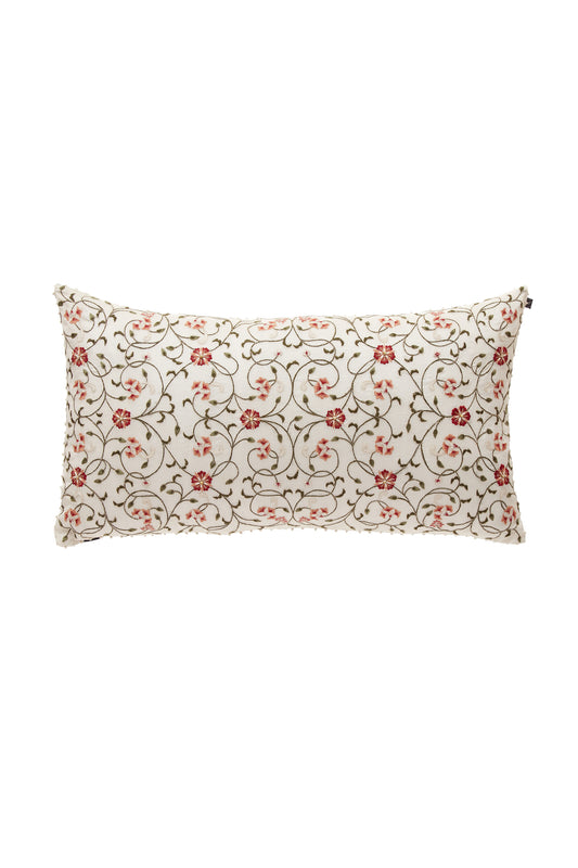 Nakul Sen  White Chanderi Embroidered Cushion Cover With Filler Single Pc