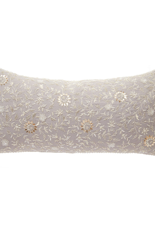 Nakul Sen  Grey Cotton Embroidered Rectangle Cushion Cover With Filler Single Pc