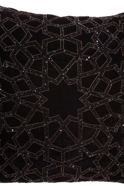 Nakul Sen  Black Velvet Embroidered Cushion Cover With Filler Single Pc