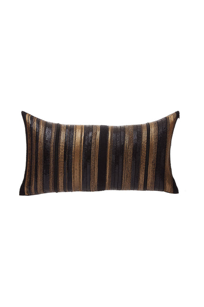 Nakul Sen  Black Raw Silk Embroidered Rectangle Cushion Cover With Filler Single Pc