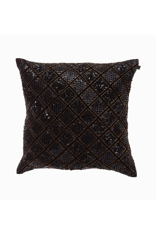 Nakul Sen  Black Velvet Embroidered Cushion Cover With Filler Single Pc