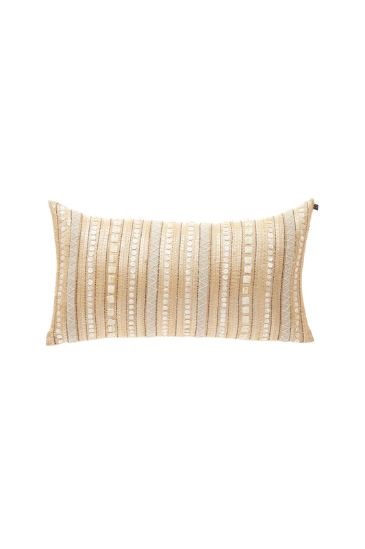 Nakul Sen  Beige Raw Silk Embroidered Embellished Cushion Cover With Filler Single Pc