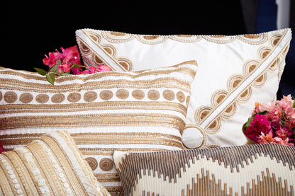 Nakul Sen White Velvet Embroidered Cushion Cover With Filler Single Pc