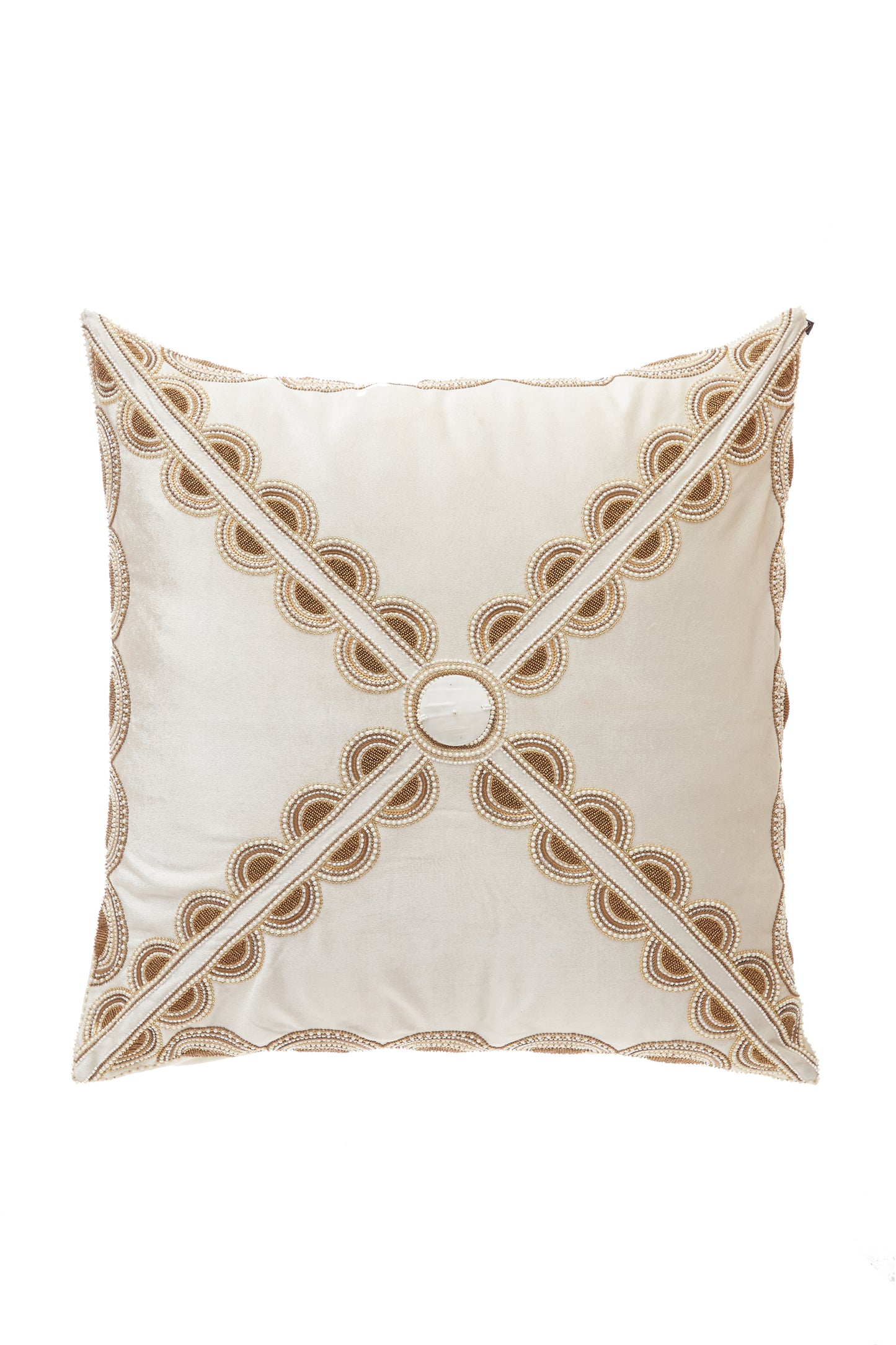 Nakul Sen White Velvet Embroidered Cushion Cover With Filler Single Pc
