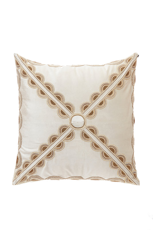Nakul Sen White Velvet Embroidered Cushion Cover With Filler Single Pc