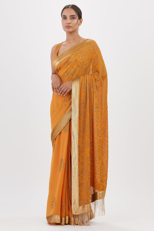 Sari Set in Gold Cutdana Embroidery