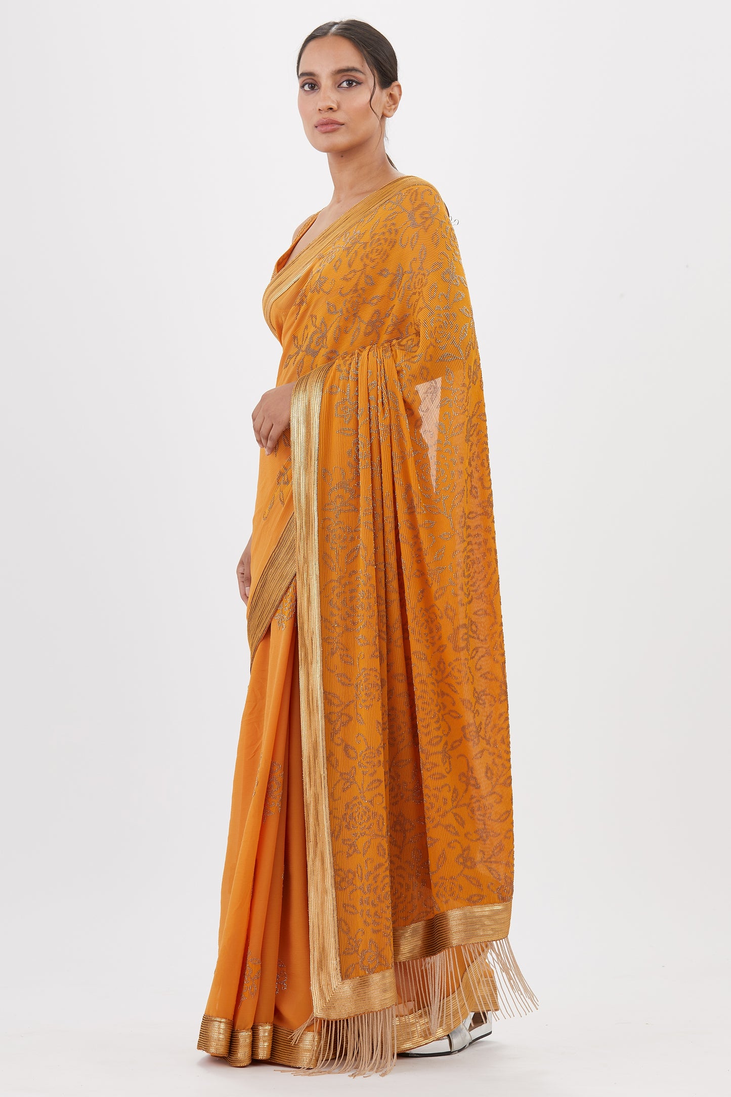 Sari Set in Gold Cutdana Embroidery
