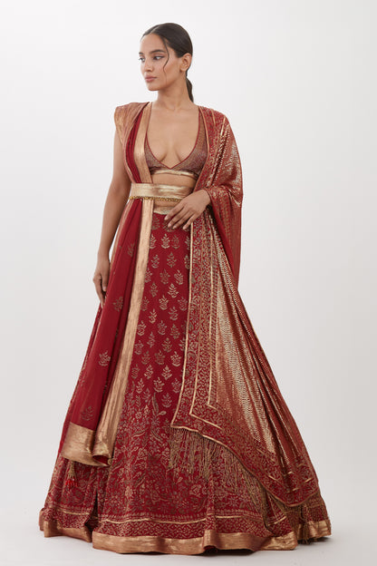Lehenga Set in Gold Cutdana Embroidery