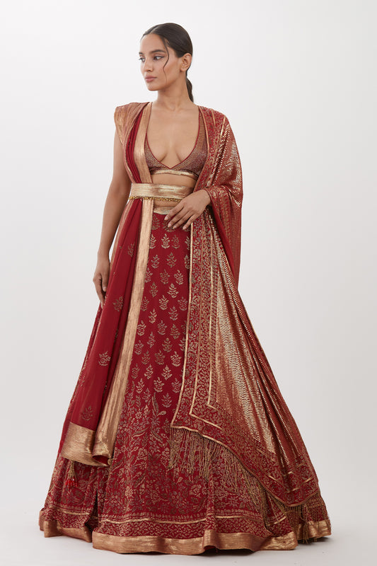 Lehenga Set in Gold Cutdana Embroidery