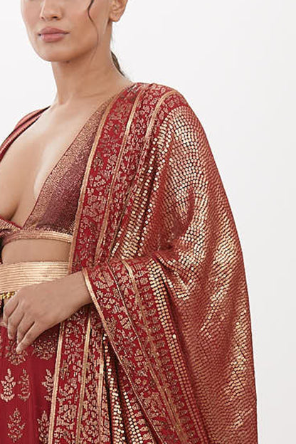 Lehenga Set in Gold Cutdana Embroidery