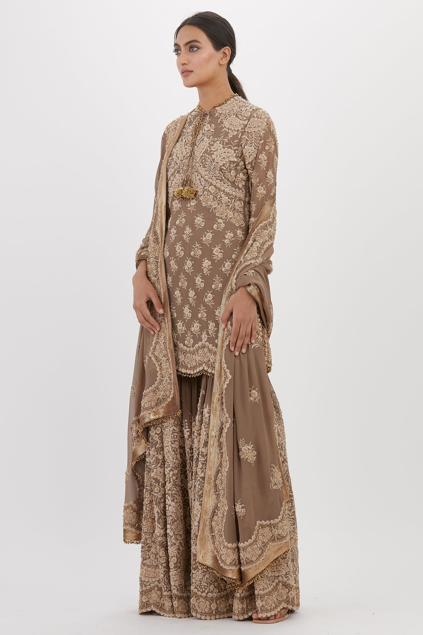 Gharara Set in Old world Ivory Thread and Sequin Embroidery