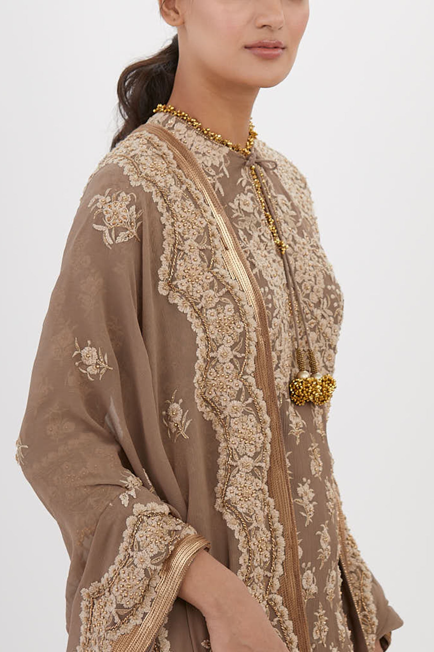Gharara Set in Old world Ivory Thread and Sequin Embroidery