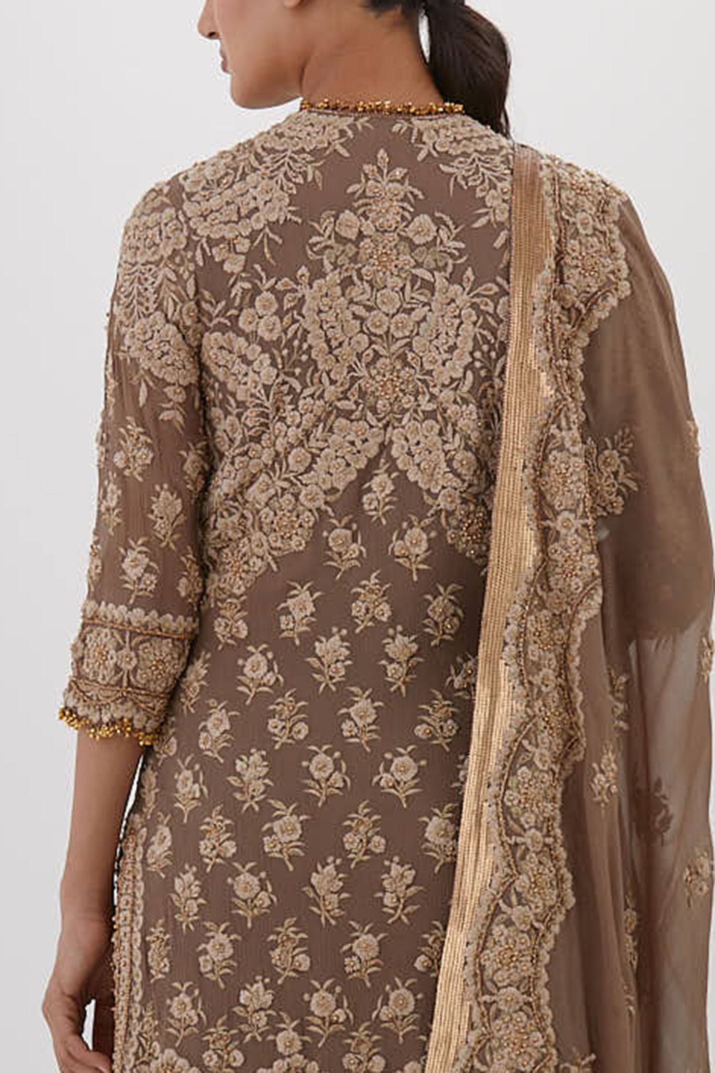 Gharara Set in Old world Ivory Thread and Sequin Embroidery