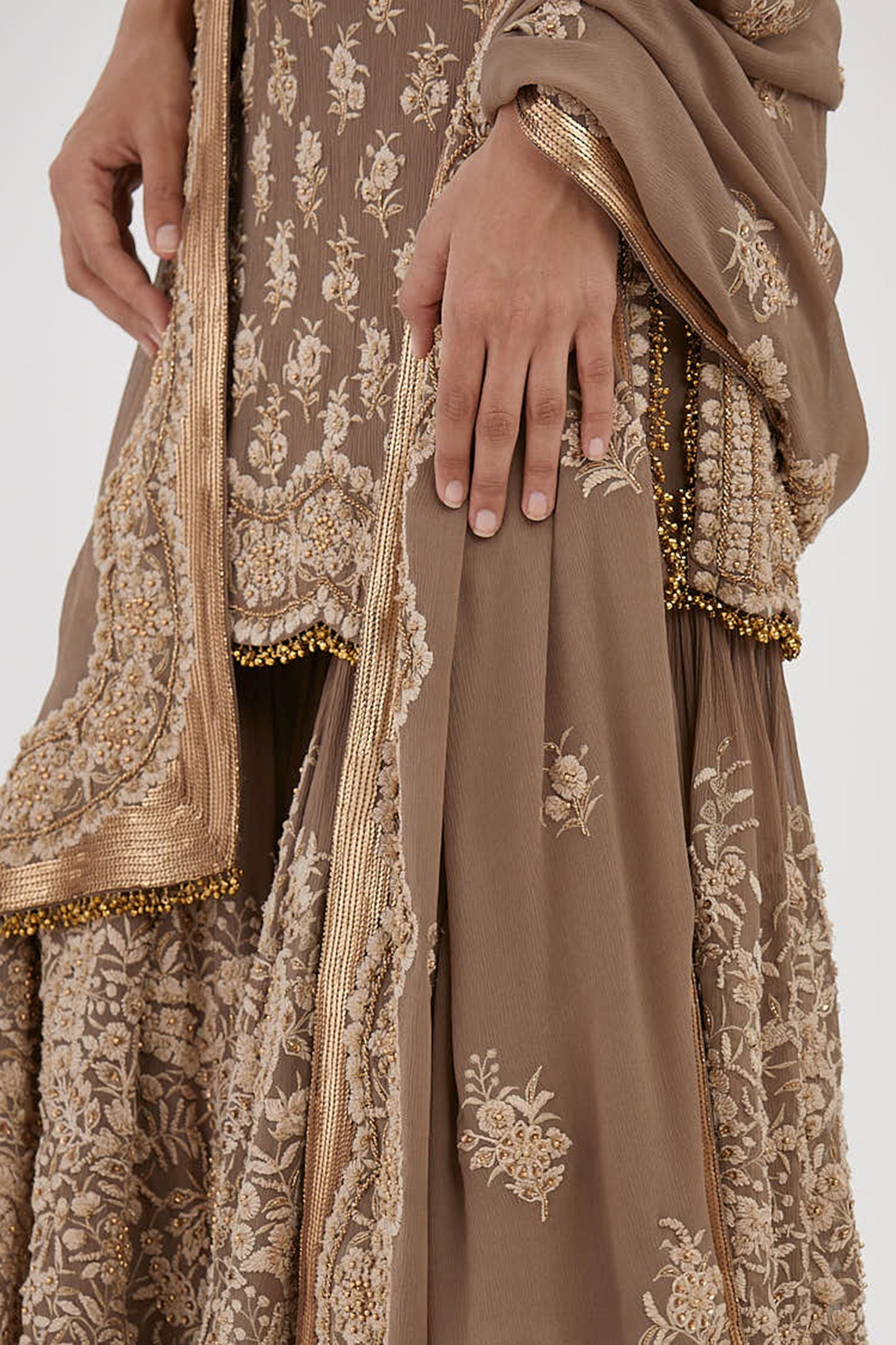 Gharara Set in Old world Ivory Thread and Sequin Embroidery