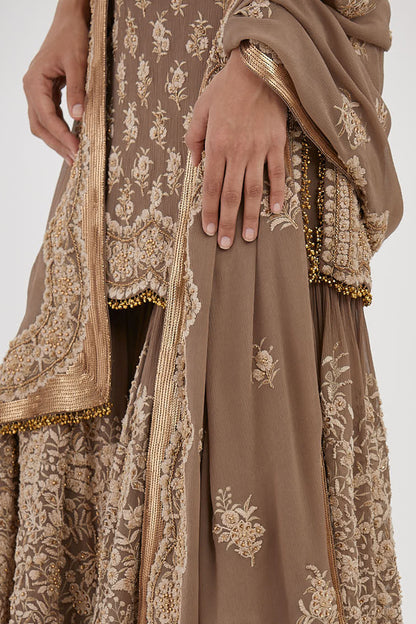 Gharara Set in Old world Ivory Thread and Sequin Embroidery