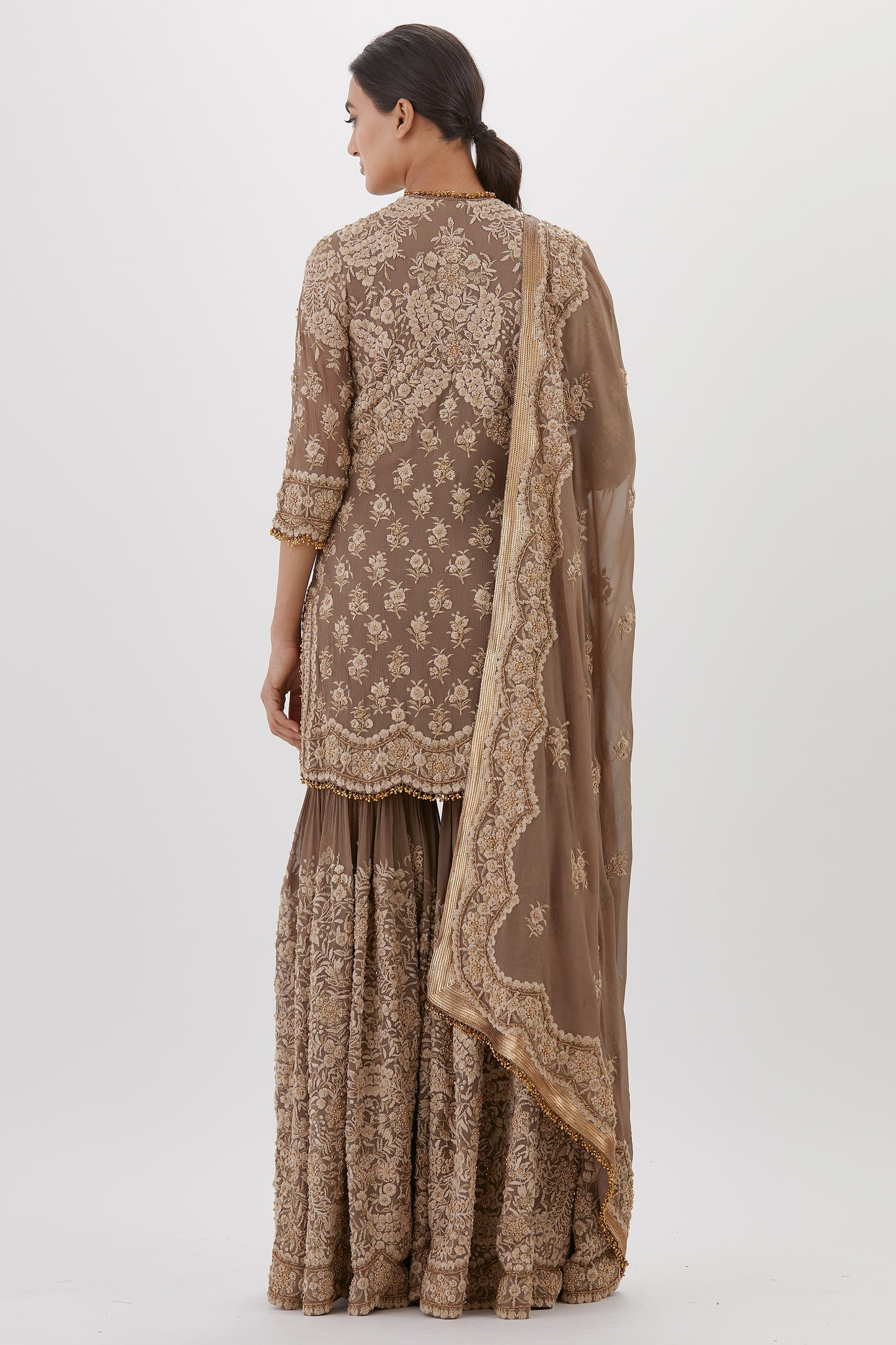 Gharara Set in Old world Ivory Thread and Sequin Embroidery