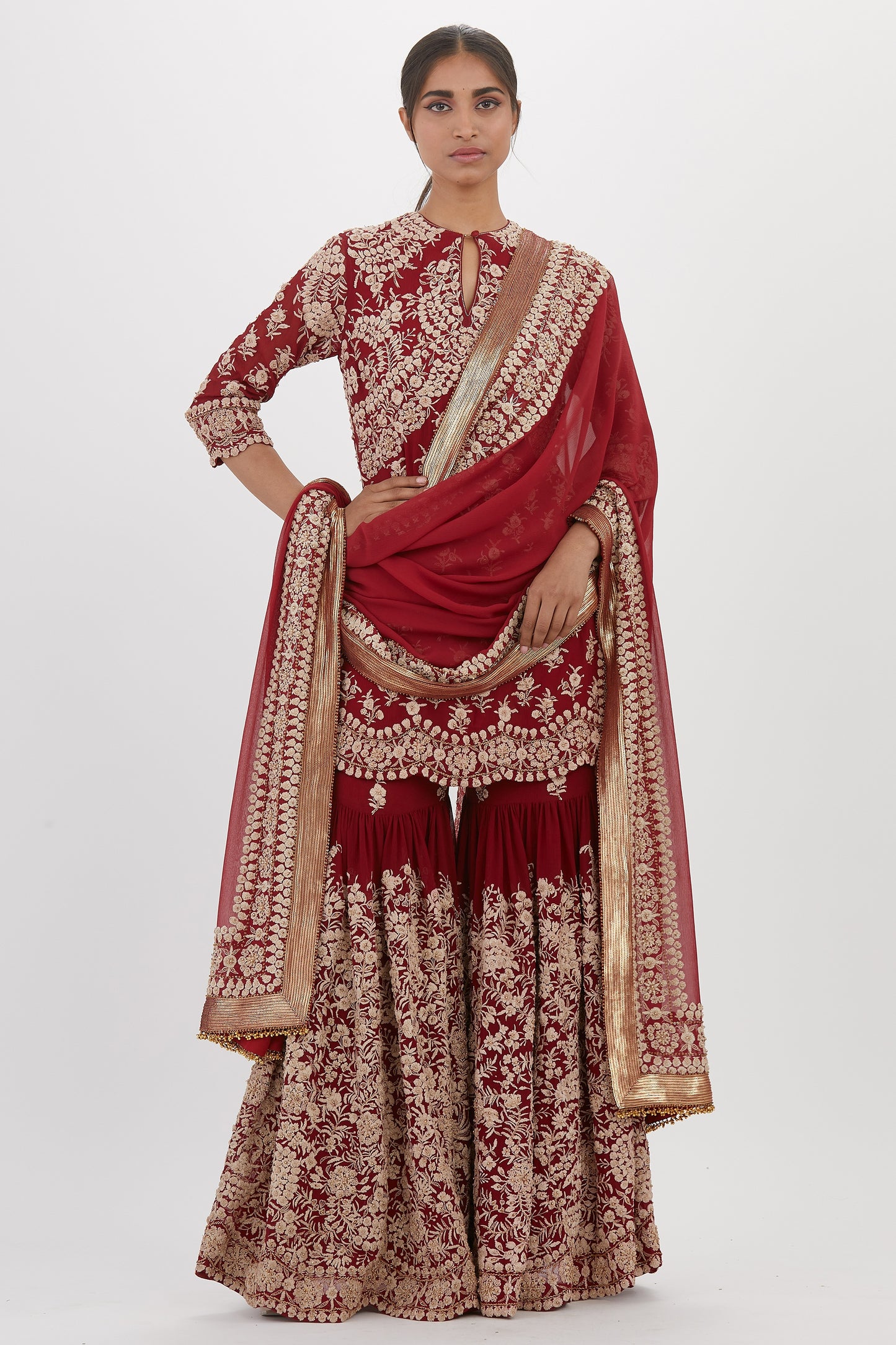 Gharara Set in Old world Ivory Thread and Sequin Embroidery