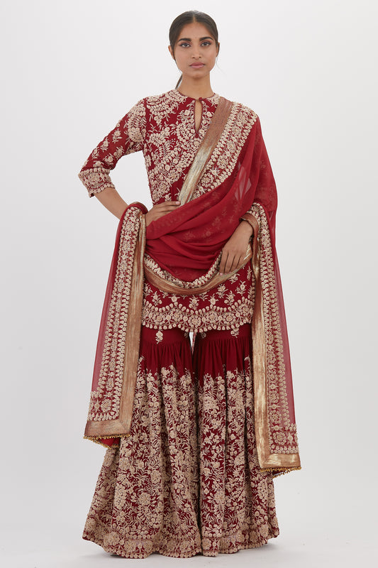 Gharara Set in Old world Ivory Thread and Sequin Embroidery
