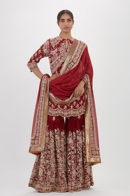 Gharara Set in Old world Ivory Thread and Sequin Embroidery