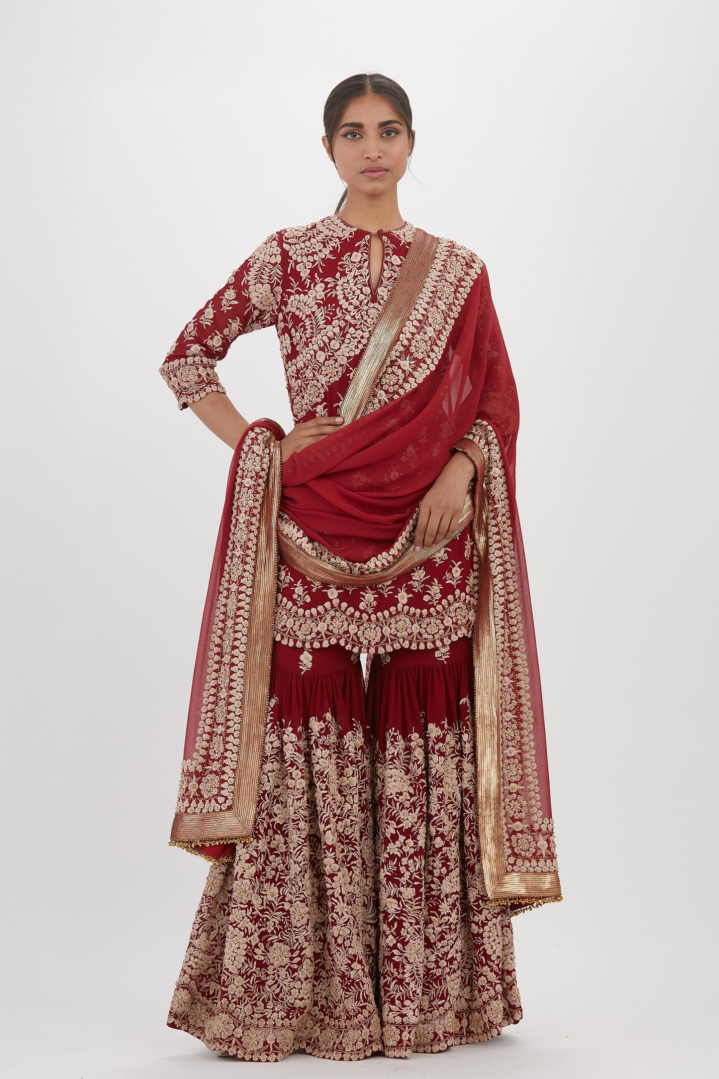 Gharara Set in Old world Ivory Thread and Sequin Embroidery