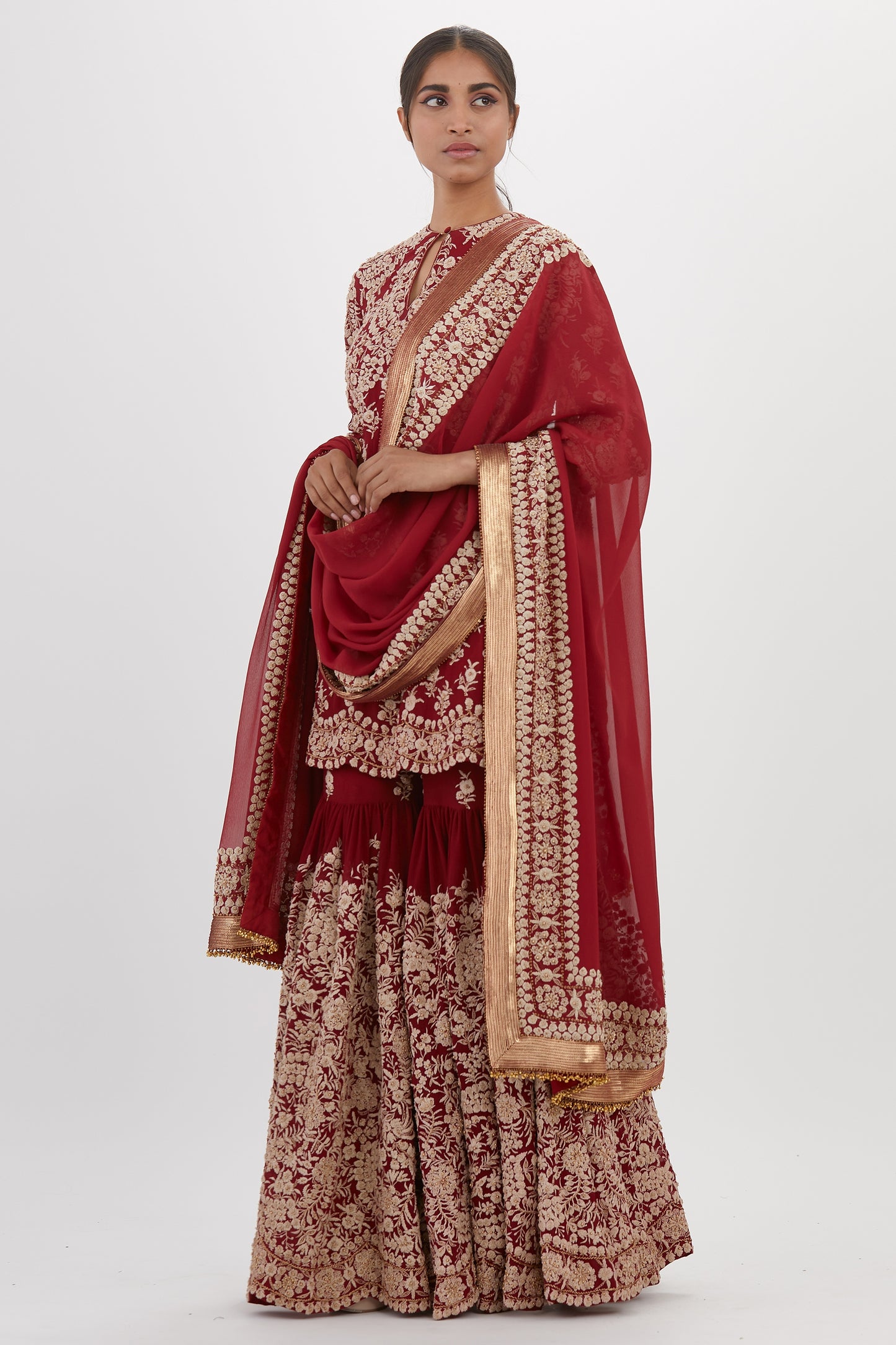 Gharara Set in Old world Ivory Thread and Sequin Embroidery
