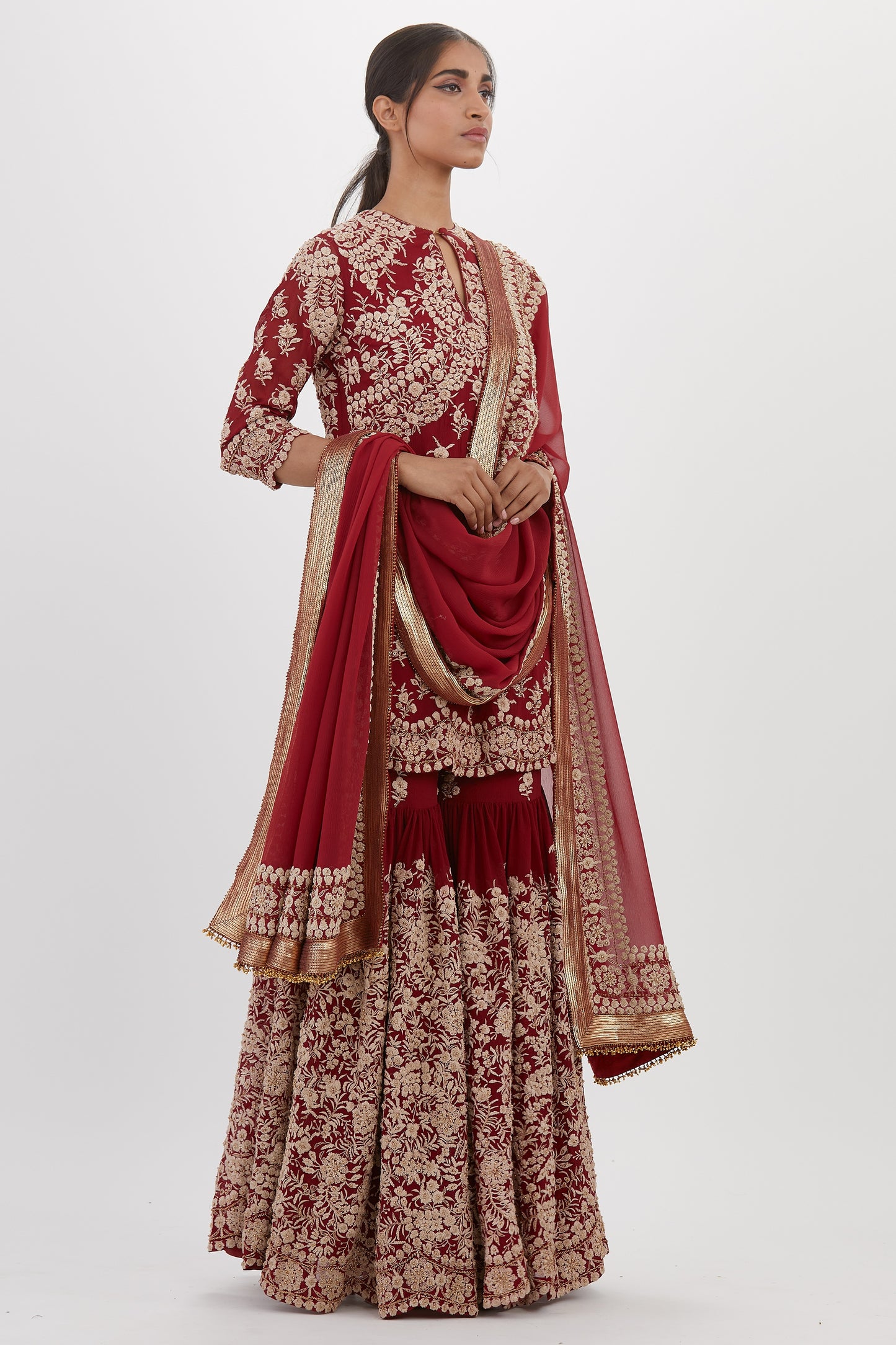 Gharara Set in Old world Ivory Thread and Sequin Embroidery