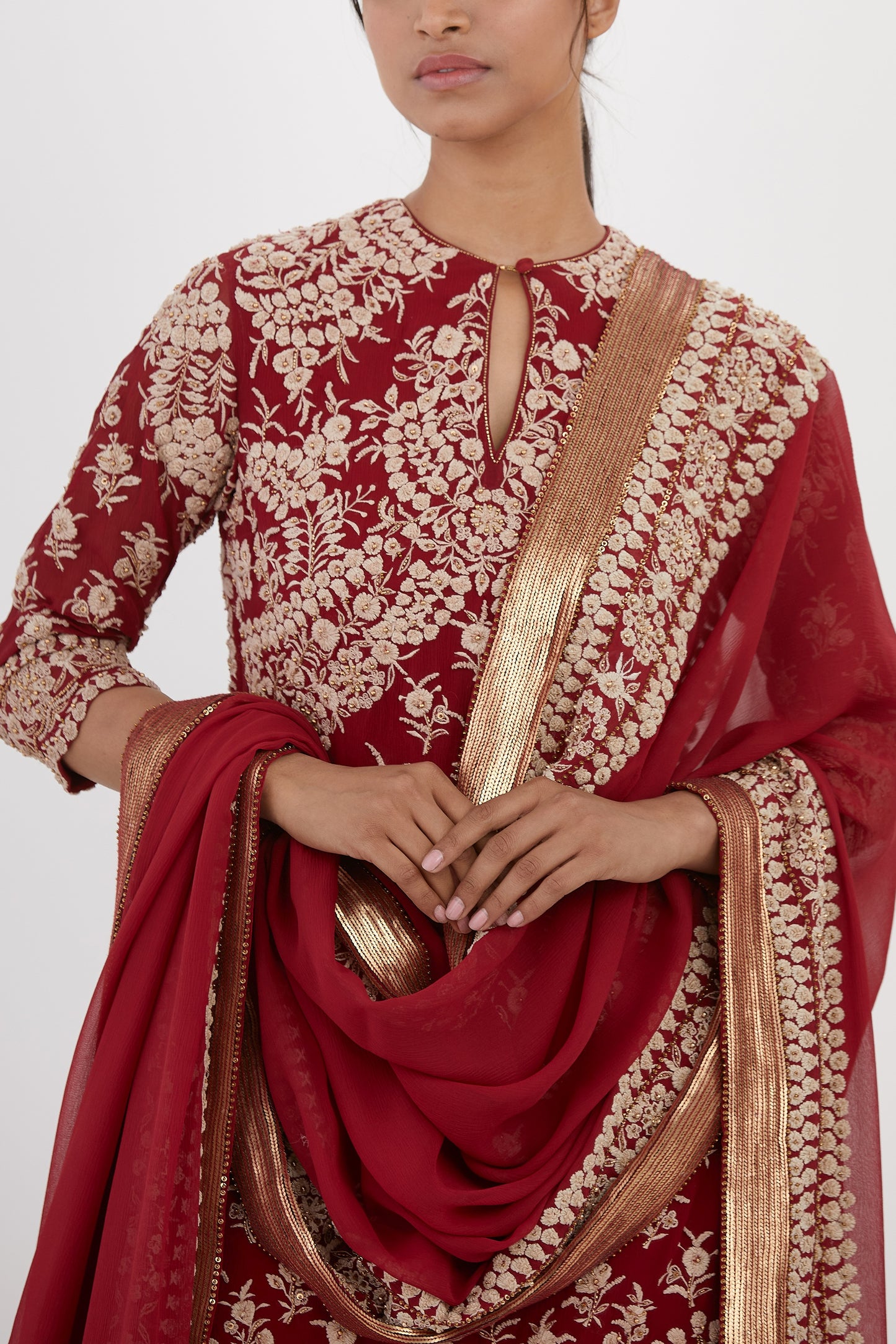 Gharara Set in Old world Ivory Thread and Sequin Embroidery