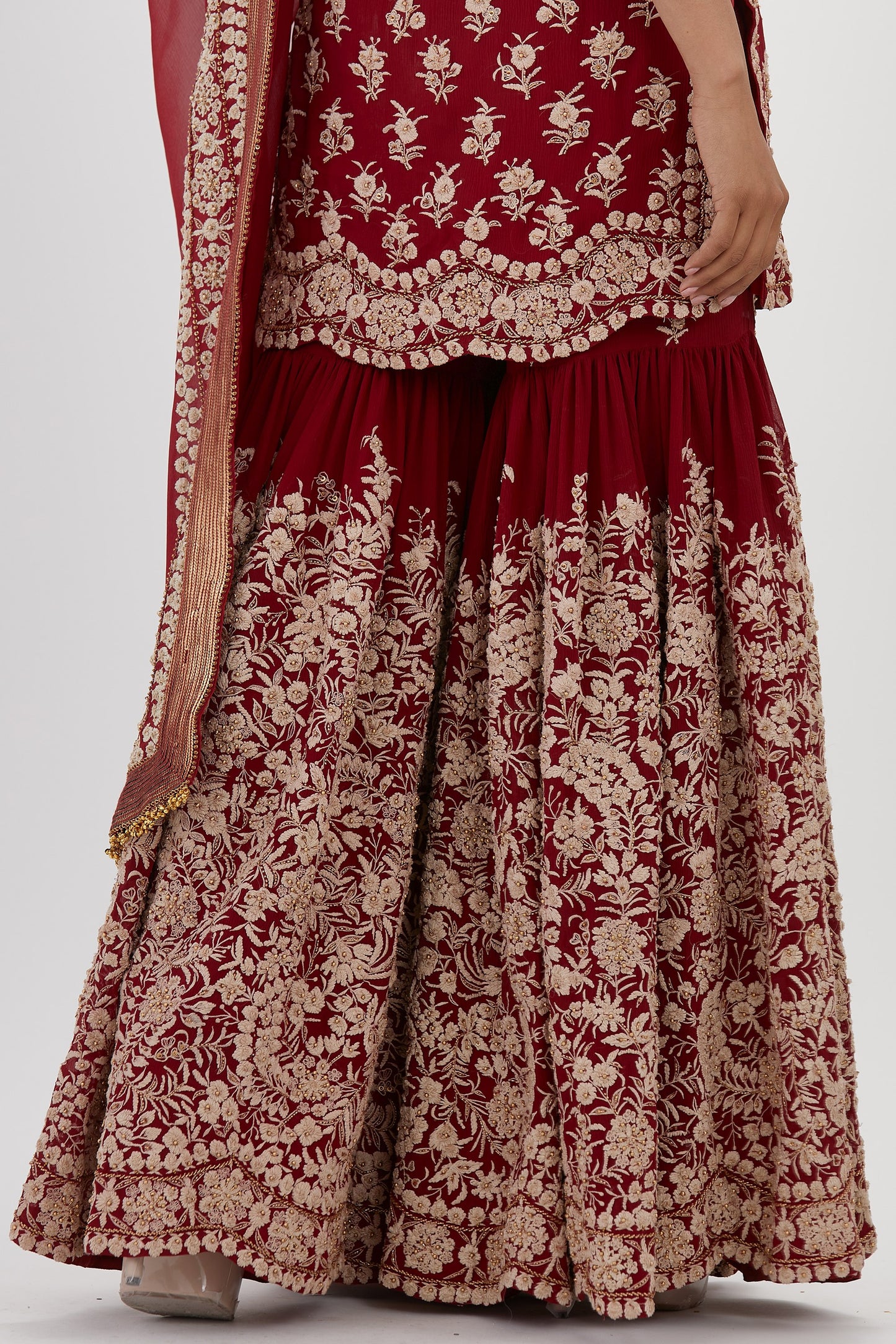 Gharara Set in Old world Ivory Thread and Sequin Embroidery