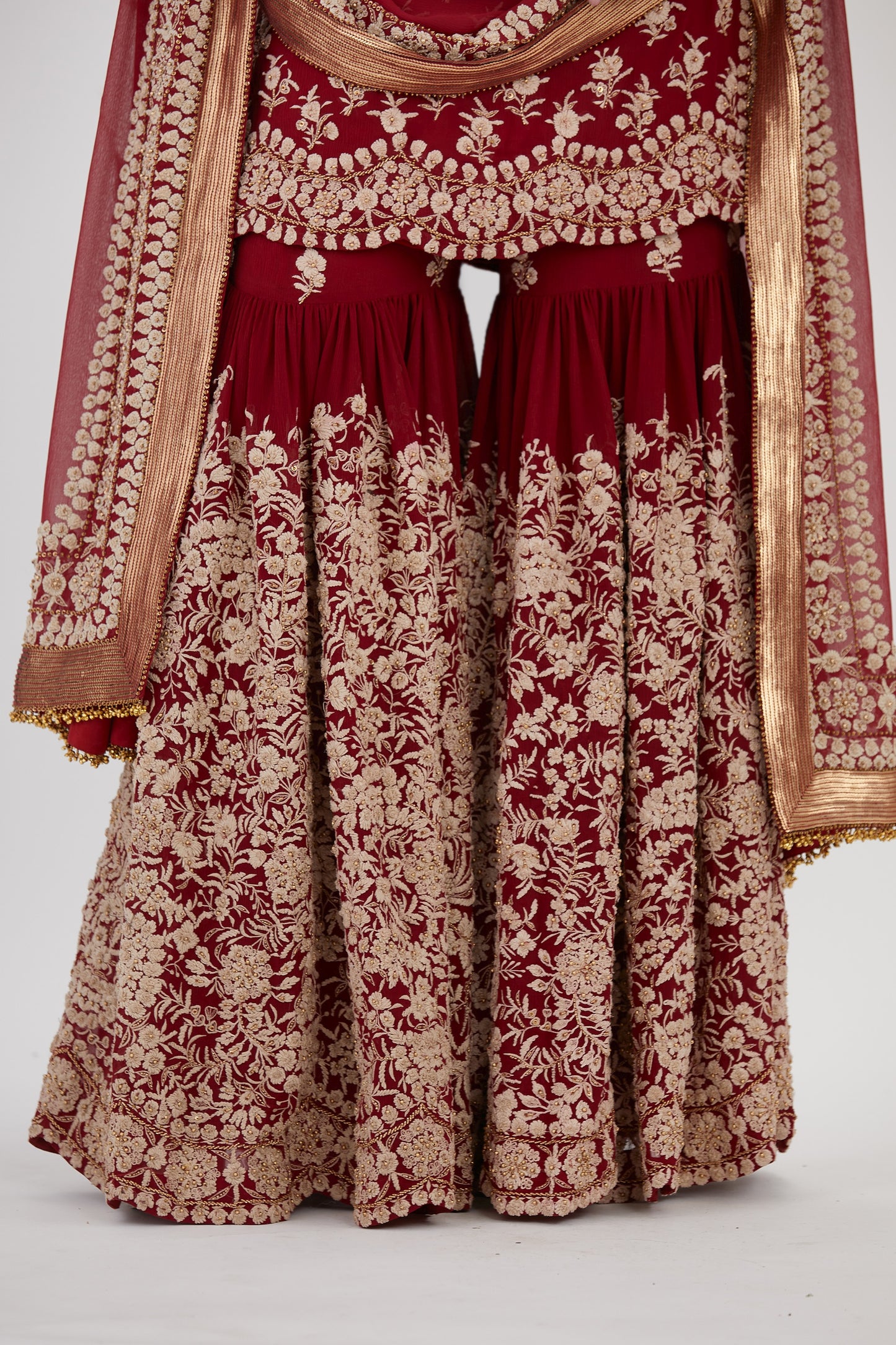 Gharara Set in Old world Ivory Thread and Sequin Embroidery