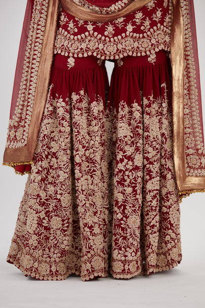 Gharara Set in Old world Ivory Thread and Sequin Embroidery