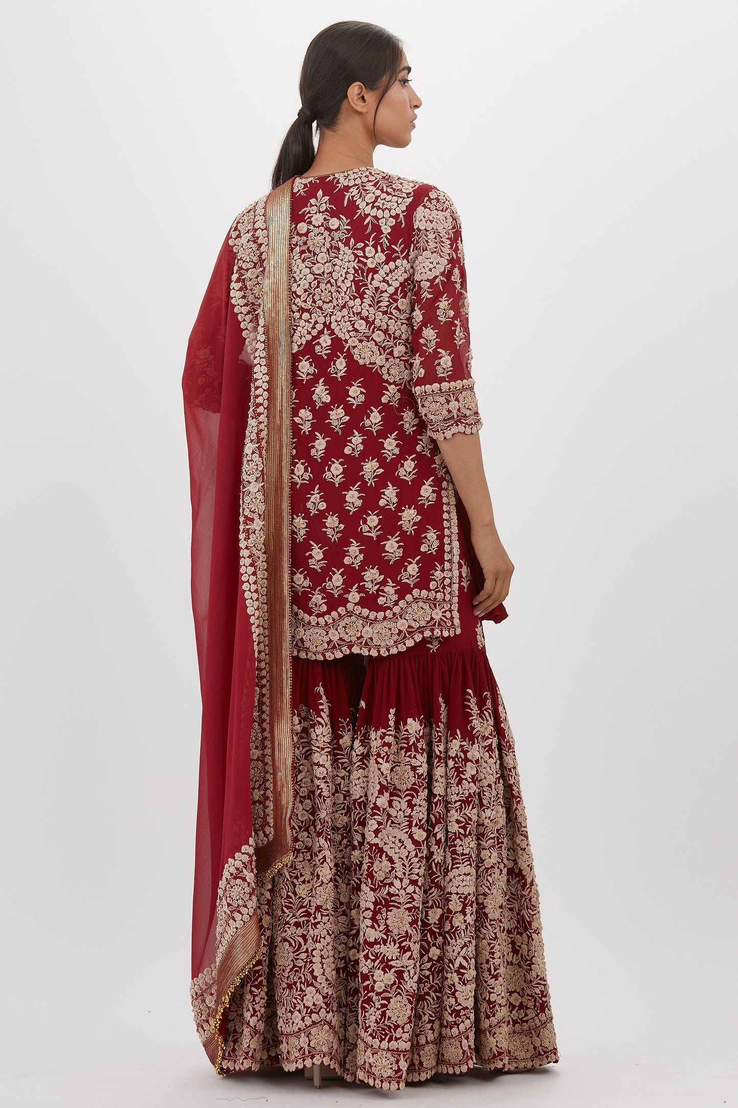 Gharara Set in Old world Ivory Thread and Sequin Embroidery