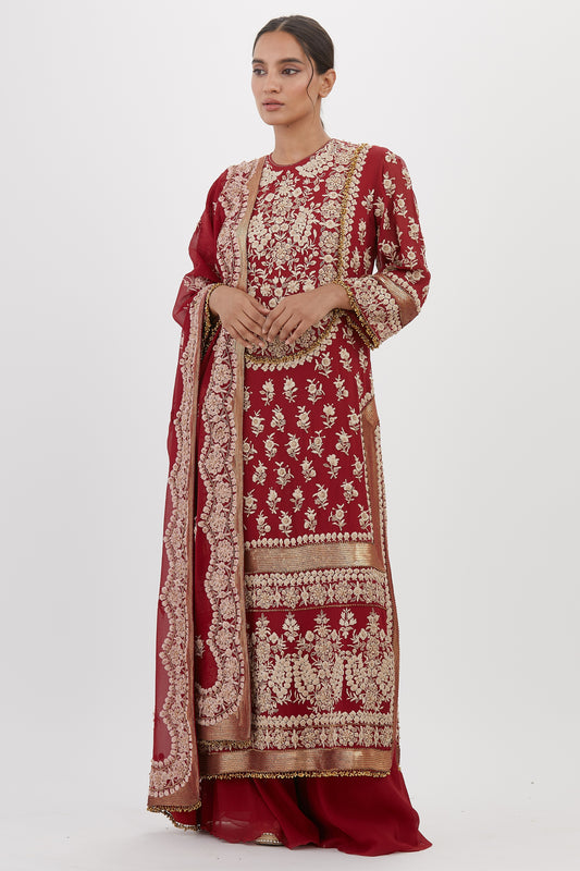 Kurta Set in Old World Ivory Thread  Embroidery