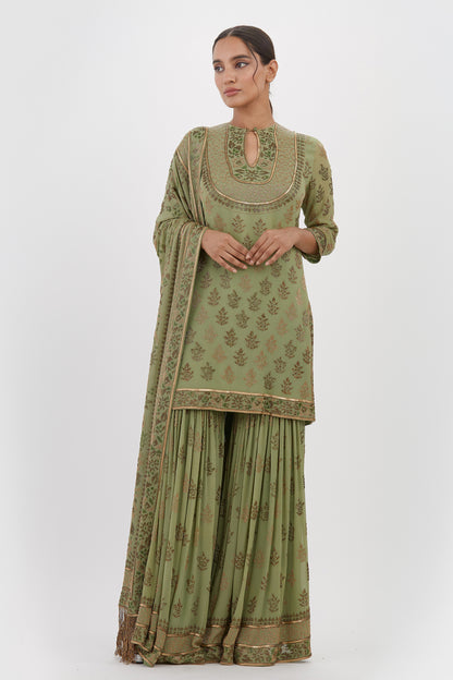 Gharara Set in Intricate Spiral Beadwork Embroidery