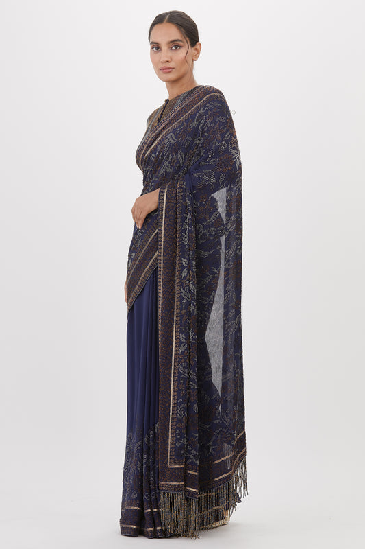 Sari Set with Spiral Beadwork and Sequin Embroidery
